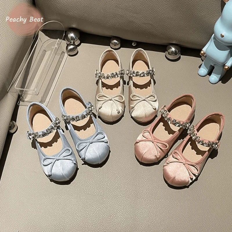 Fashion Baby Girl Princess Rhinestone Silk Shoes Infant Toddler Child Flat Ballet Dance Shoes Soft Party Performance girls shoes girls flats