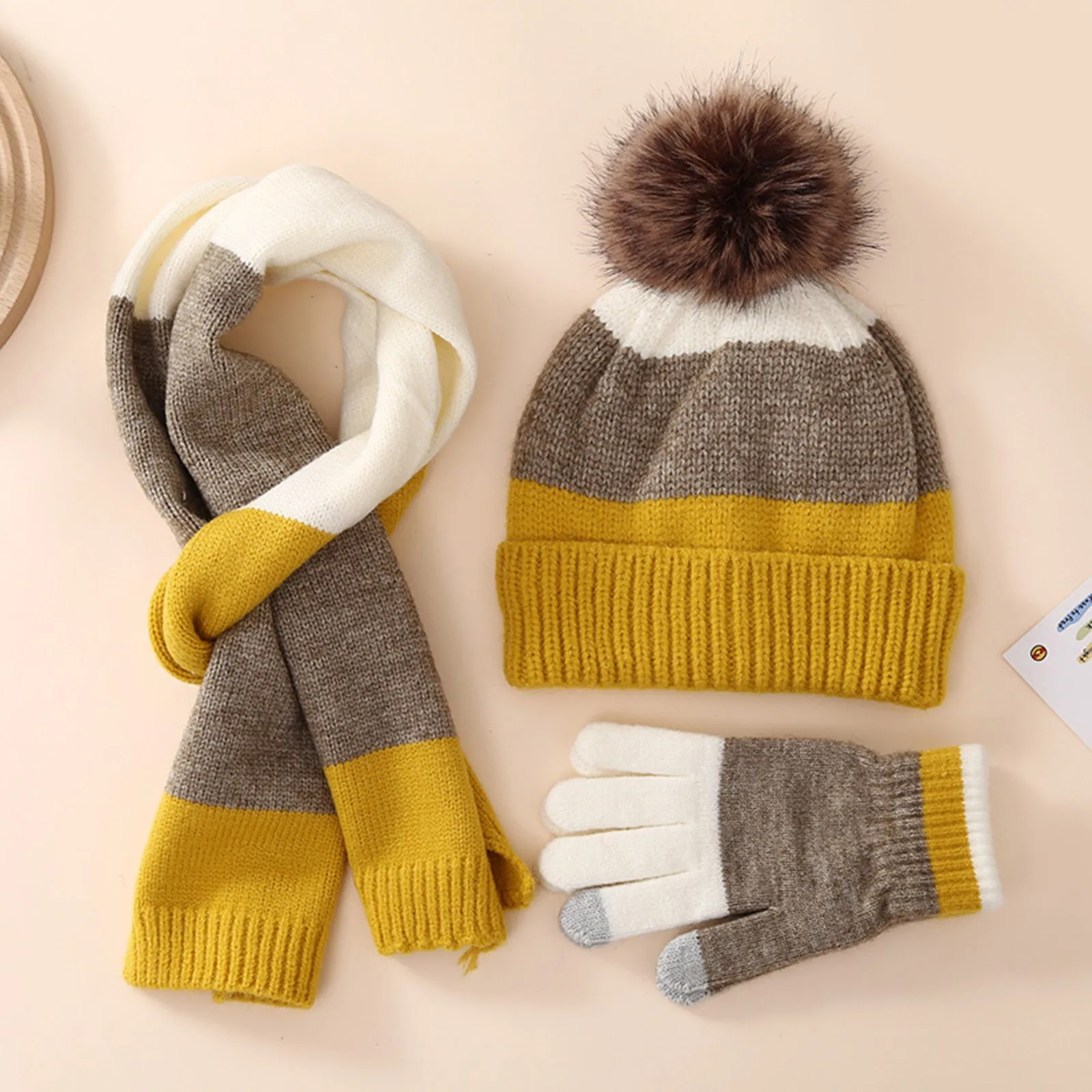 Gloves Scarf Hat Set Children 8 To 15 Years Old Winter Warm Suit Plus Wool Thickened Knitted Hat Gloves And Scarf Set