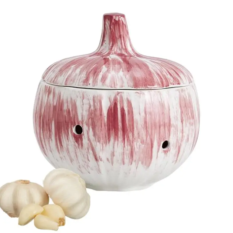

Garlic Storage Container Portable Ceramic Garlic Saver With Lid Reusable Vent Design Storage Organizer For Kitchen Food Box