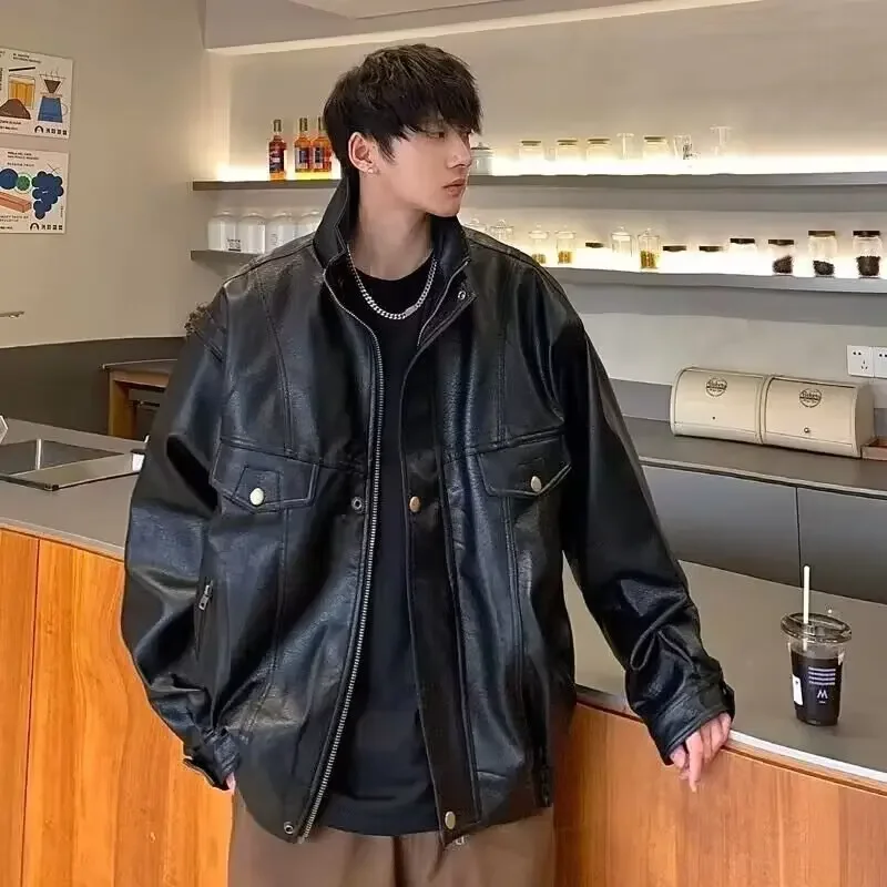 Vintage Men Leather Jacket PU Bomber Motorcycle Jacket
