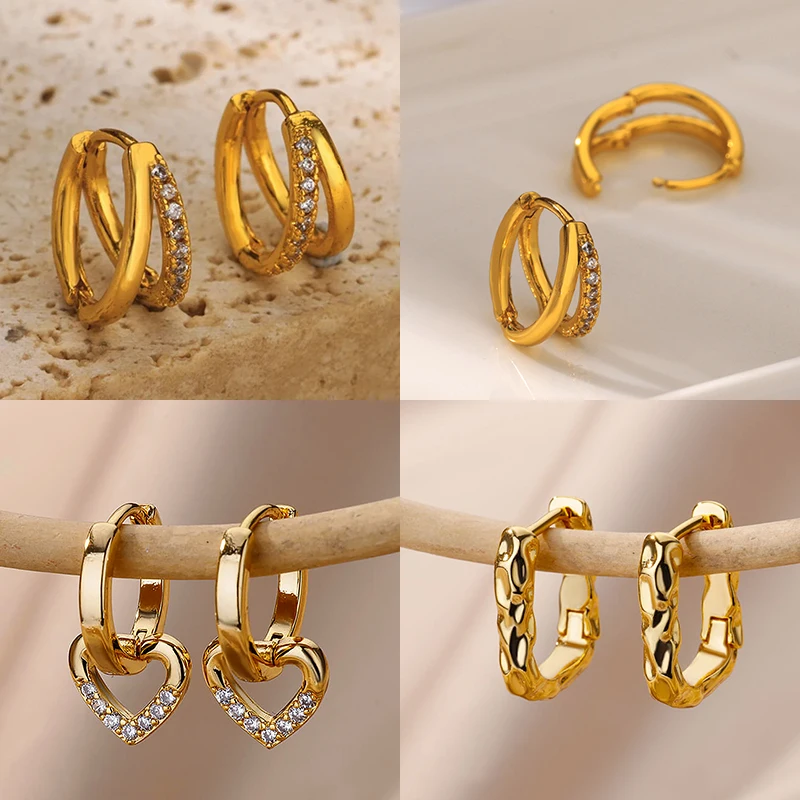 Edelstahl Kreis Ohrringe Für Frauen Gold Farbe Ästhetischen Zirkon Ohrring Hochzeit Weihnachten Mode Schmuck Zubehör Geschenk