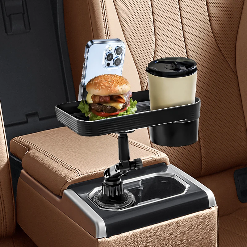 

360 Degree Adjustable Car Cup Holder Tray 3-In-1 Cup Holder Expander Tray Table With Cell Phone Holder & Drink Cup Holder