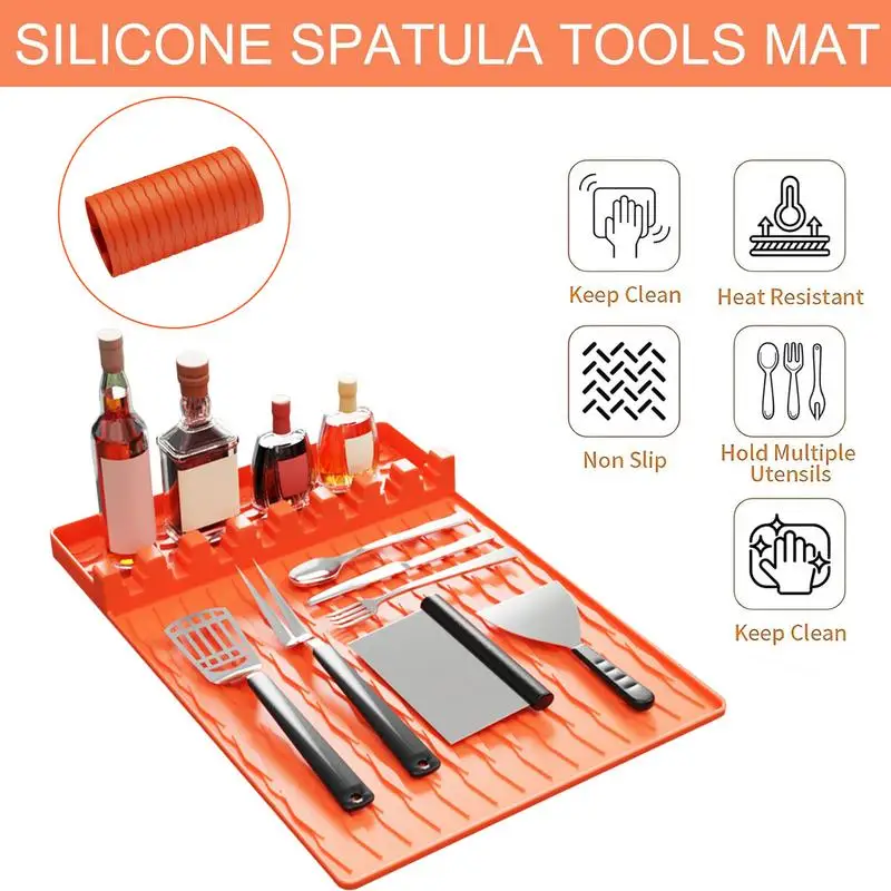 Silicone Griddle Tools Mat Heat-Resistant Griddle Tools Mat With Drip Pad Reusable Grilling BBQ Utensils For Kitchen Cooking
