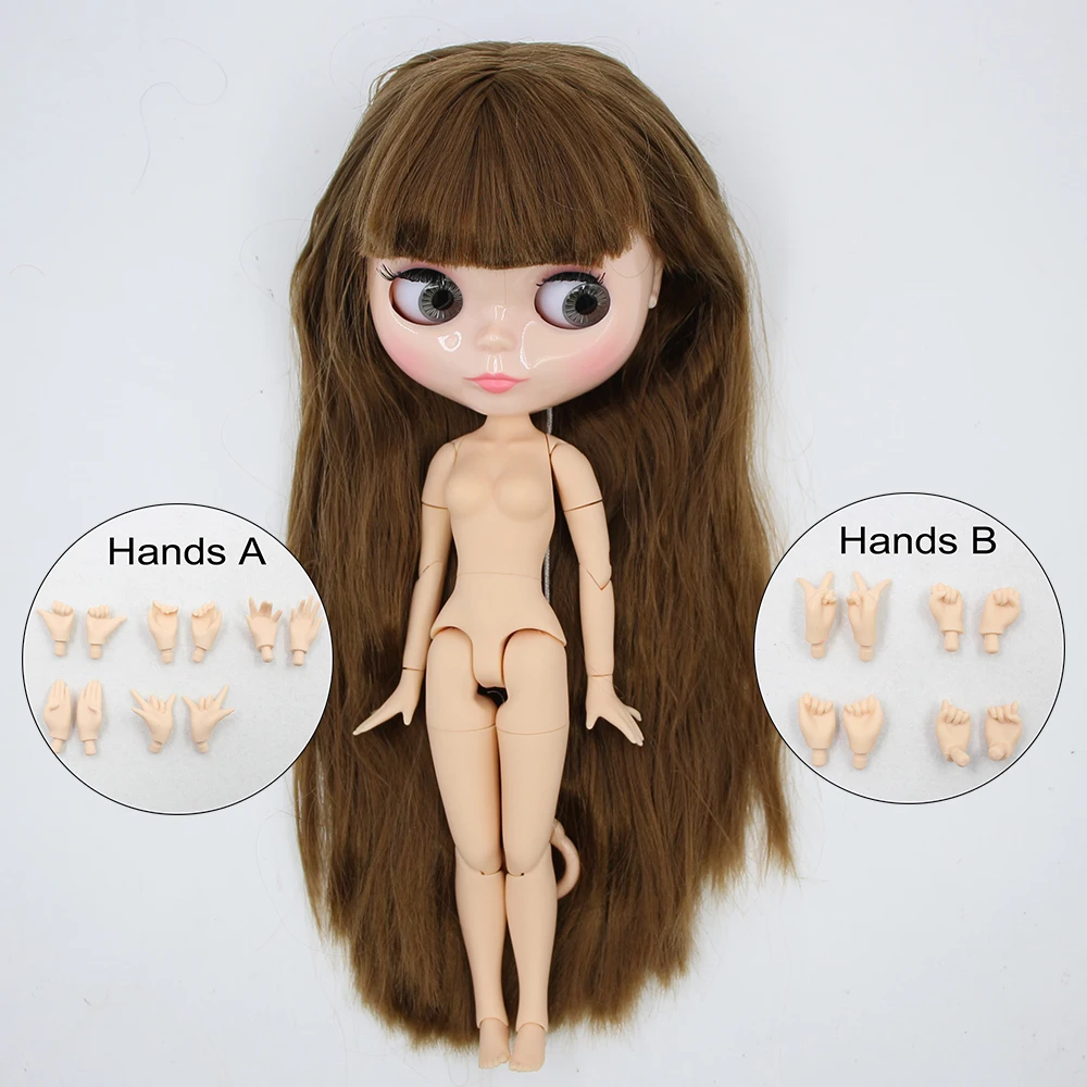 Neo Blythe Doll with Brown Hair, Natural Skin, Shiny Cute Face & Custom Jointed Body 1