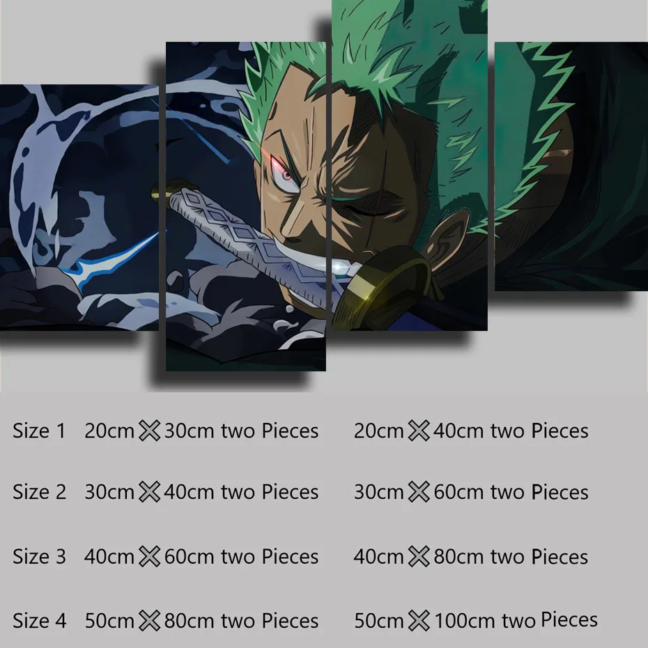 thumbnail image 1 of Póster e impresión de 4 piezas de Anime ONE PIECE Roronoa Zoro, pintura, póster, arte de pared, imagen, decoración del hogar, regalos decorativos estéticos, 1 of 5