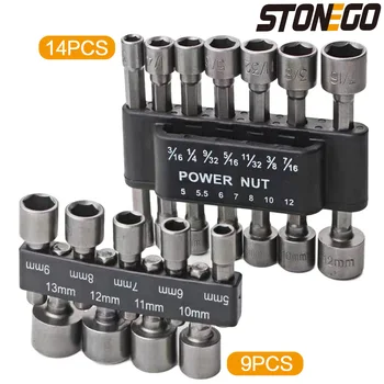STONEGO 5/6/8/9/14Pcs Hex Socket Sleeve Nozzles Nut Driver Bit Set Hand Tools