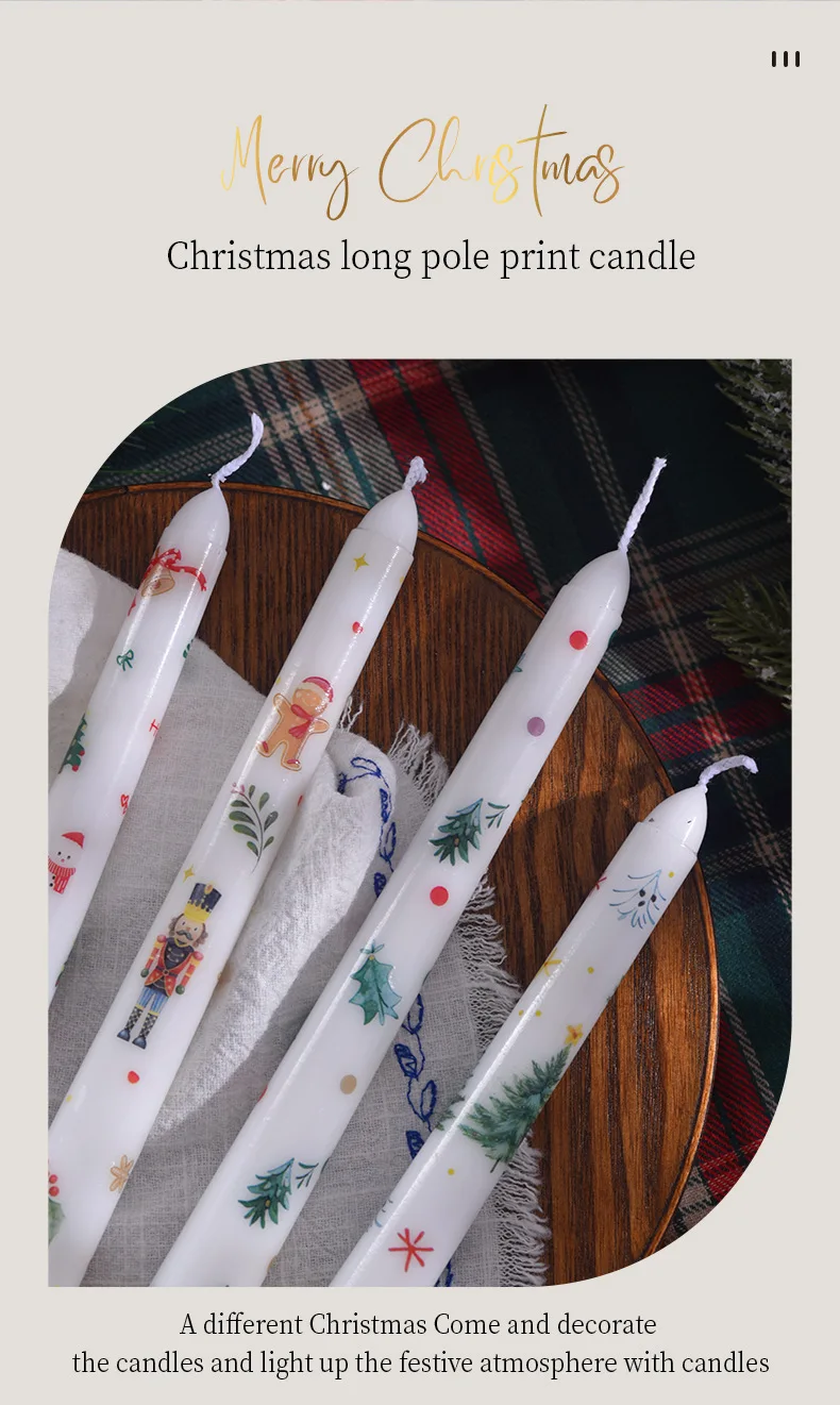2PCS Wholesale Printed Christmas Taper Candles Dripless Festive Designs S1afda3918d31499c8b2621b0ae70e0729