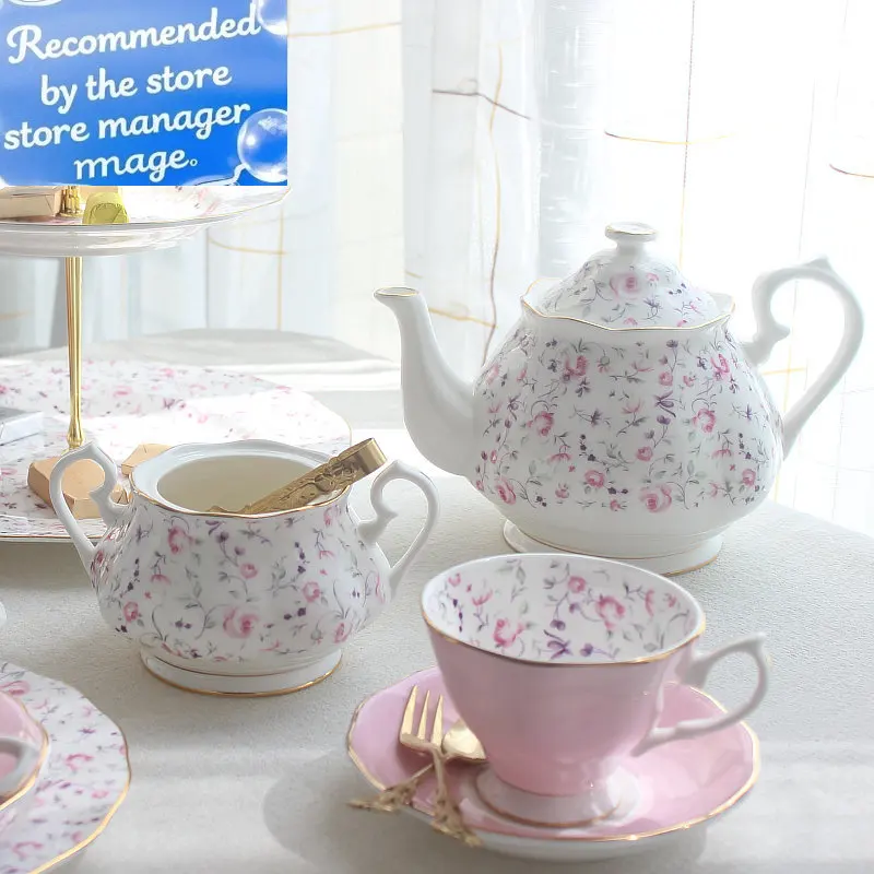 Bone China Coffee Cup Set Dessert Plate Sugar Bowl Cake Rack Milk Cup Ceramic Plate English Afternoon Teapot Base Combination