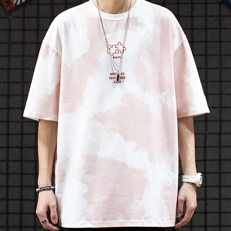 

Hip Hop Tie Dye T-Shirt Streetwear Letter Puzzle Printed Tshirt 2022 Men Summer T Shirt Harajuku Cotton Short Sleeve Tops Tees