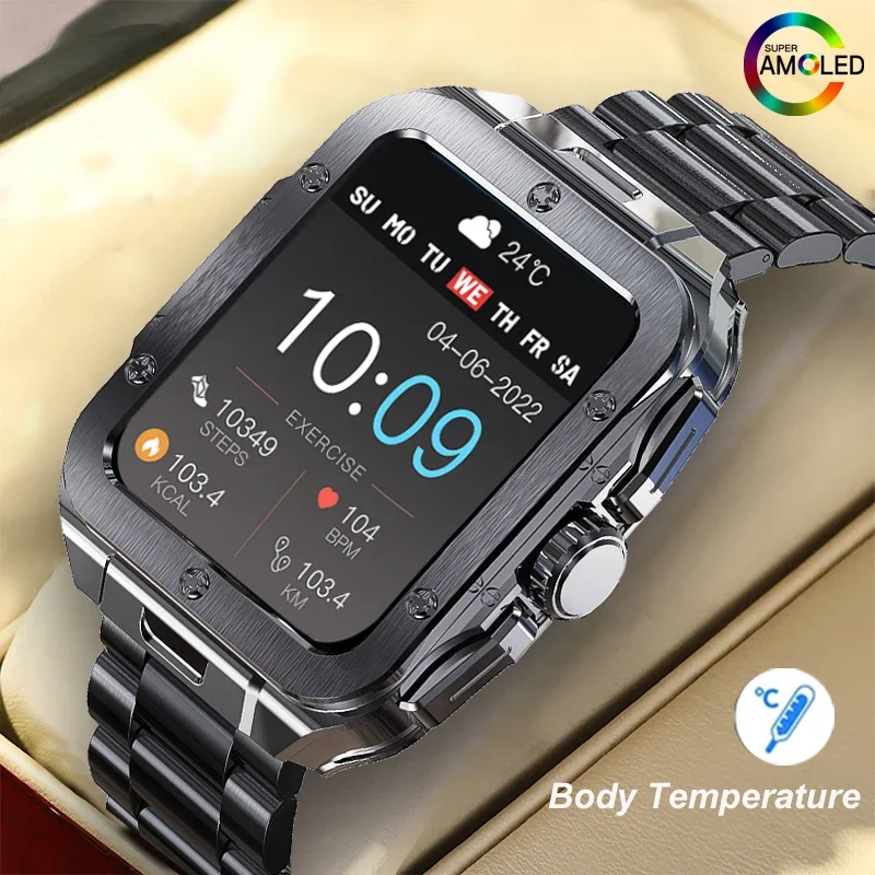 

2024 Men Steel Smartwatch Bluetooth Call Real-time Heart Rate Monitor Thermometer Sport Fitness Man Smart Watch For Android ios