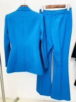 TOP QUALITY Newest 2026 Designer Runway Suit Set Women's Single Button Slim Fit Blazer Flare Pants Suit two-pieces - Image 3