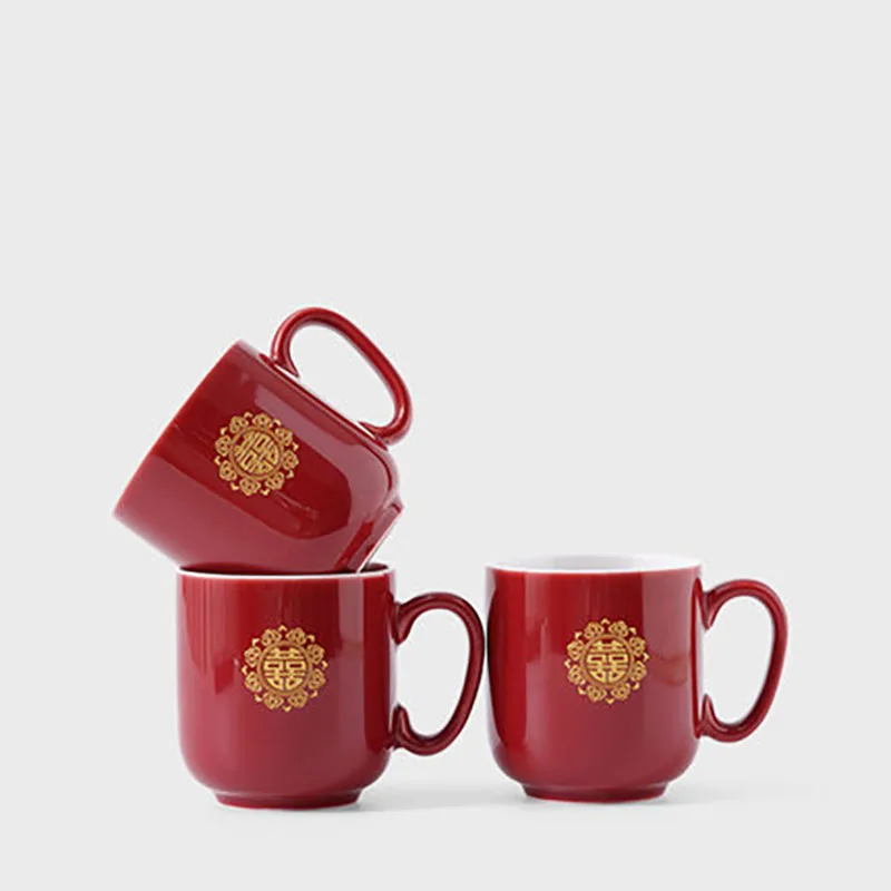 Ceramic Red Wedding Tea Set, Chinese Teapot Cup, Porcelain Teaware, Luxury Gift for Bride and Groom