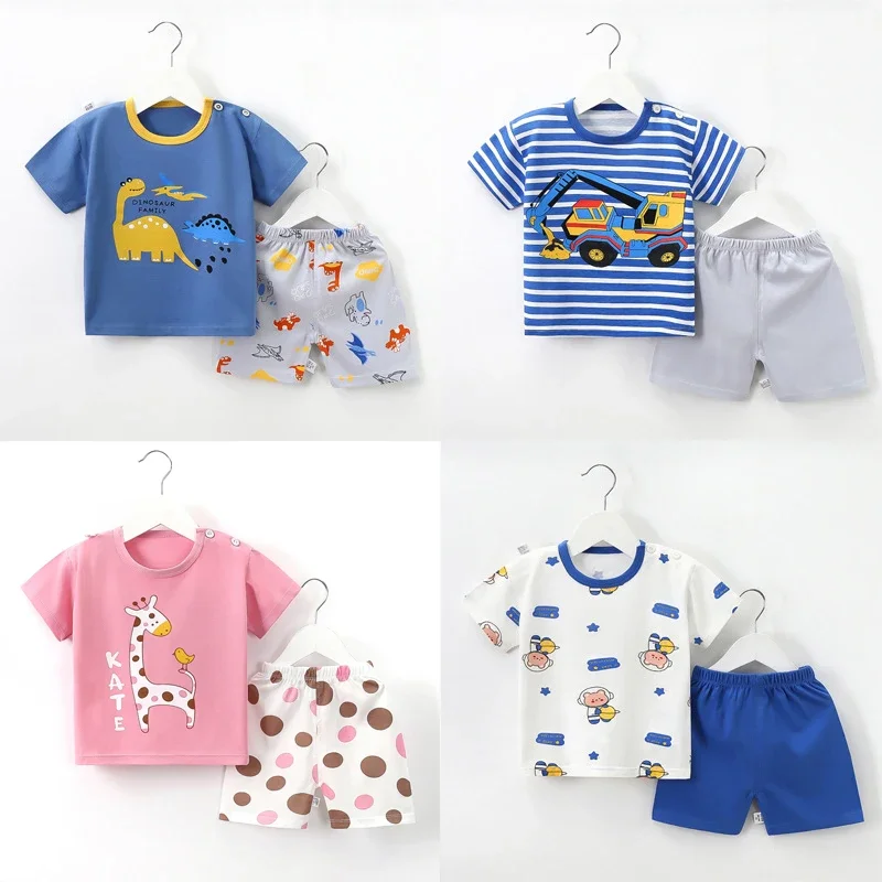 Summer Children Clothes Suit Kid T-shirt Baby Boy Girl Vest Clothing Set 2 Pieces Cotton Baby Shirt Shorts Baby Clothing Sets