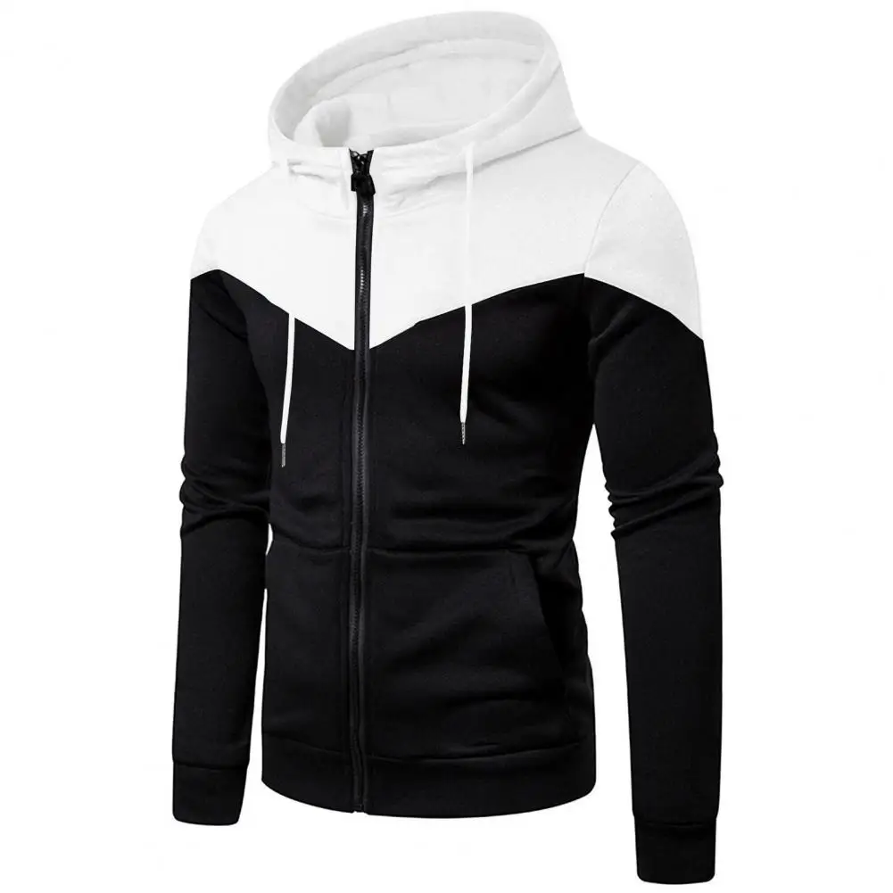 

Casual Style Sweatshirt Jacket Contrast Color Hooded Sweatshirt Coat Men's Winter Jacket with Zipper Placket Long Sleeve Pockets