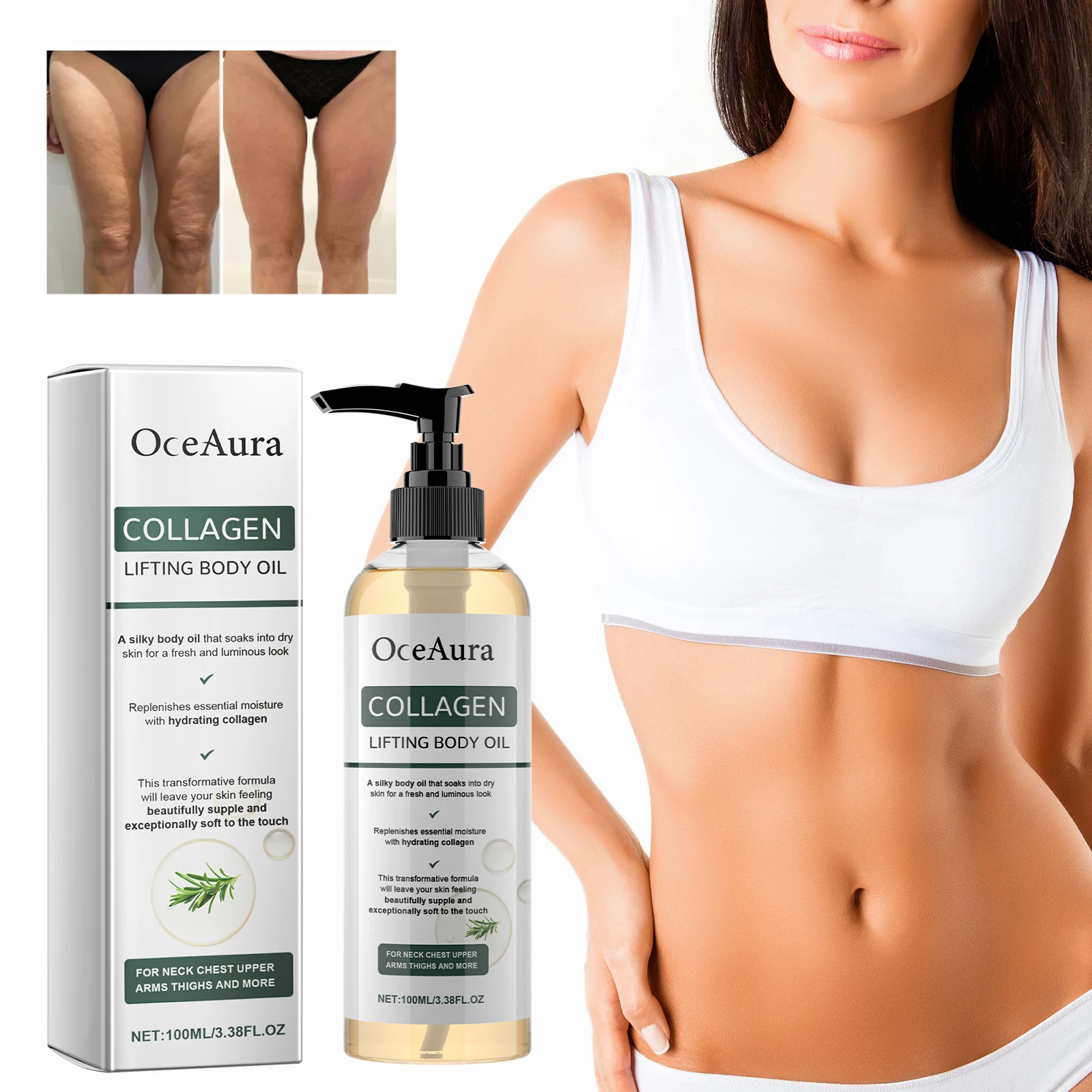 OceAura Collagen Body Oil Moisturizing and Moisturizing Whole Body Massage Essential Oil for Dry Skin Moisturizer Hydrating