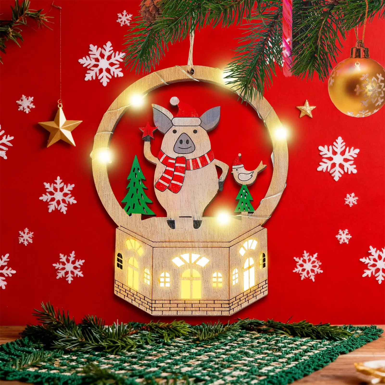 Wooden Christmas Ornaments Seasonal Decoration With LED Light Holiday Table Centerpiece For Home Decorators Festival Planners