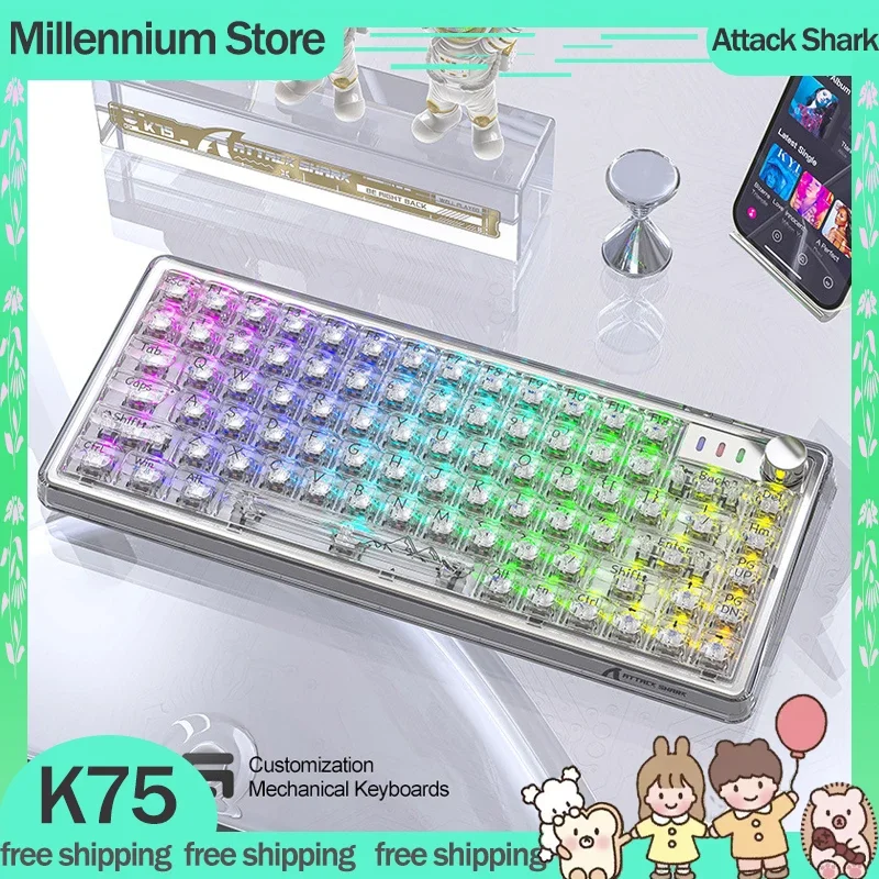 

Attack Shark K75 Gamer Mechanical Keyboard Transparent Wired Keyboard Hot Swap 81Key RGB Backlit Gaming Customized Keyboard Gift