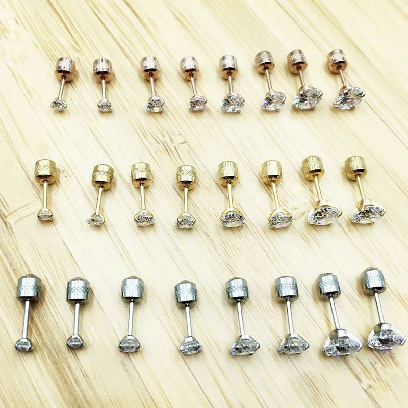 stud earrings 1 Pair 3-6mm Stud Earrings Set Hypoallergenic Double Round Cubic Zirconia Stainless Steel CZ for Girls Women