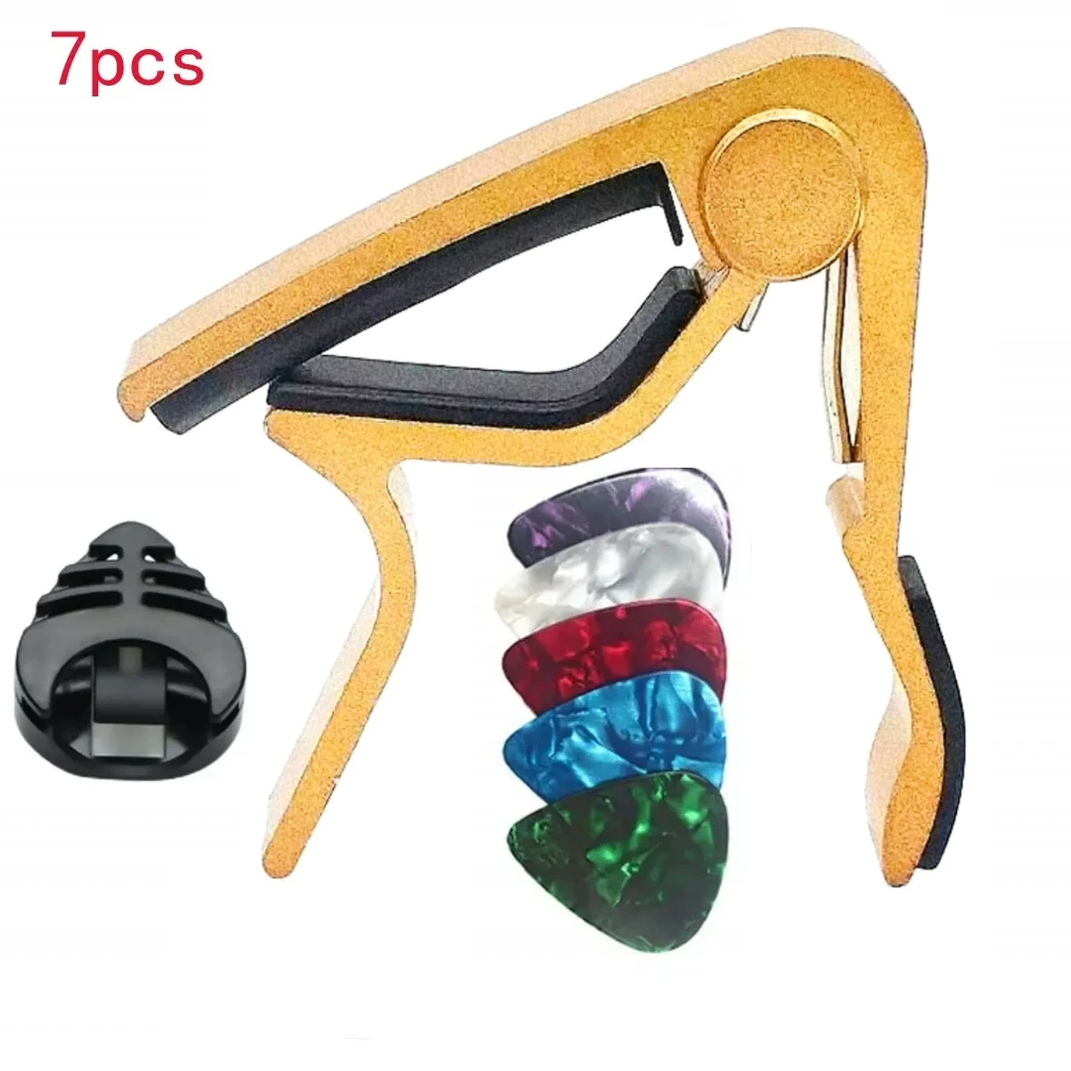 Guitar Capo Set with Picks and Holder - Black & Silver Finish