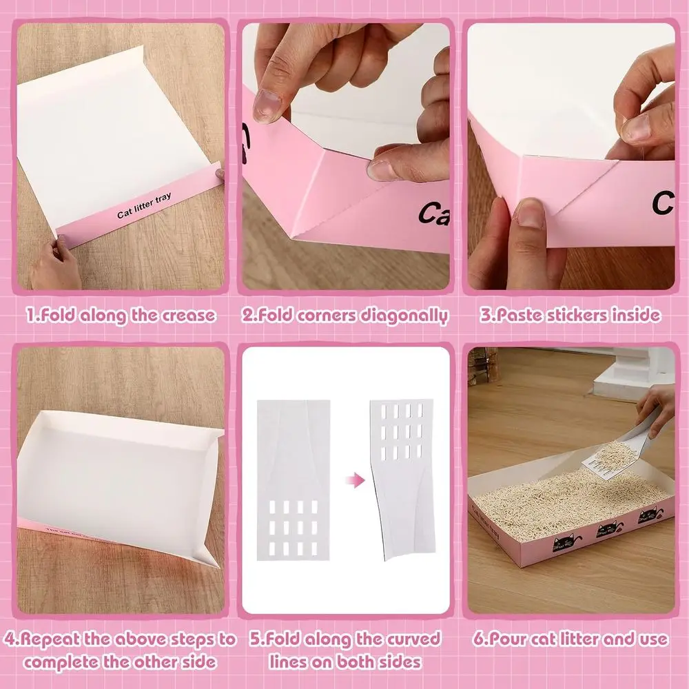 60 Pack Disposable Litter Boxes, 30 Foldable Travel Boxes & 30 Scoops, Portable Waterproof Cardboard Trays for Small Pets, 13.8