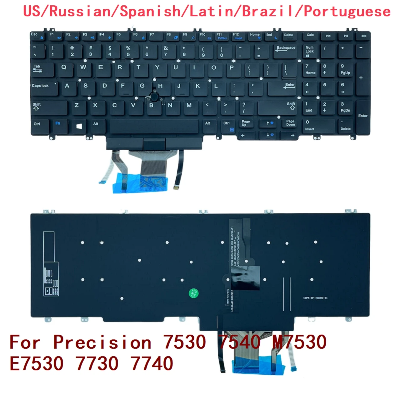 New US Russian Spanish Latin Brazil Portuguese Laptop Backlit Keyboard For Dell Precision 7530 7540 M7530 E7530 7730 7740 02JWKF