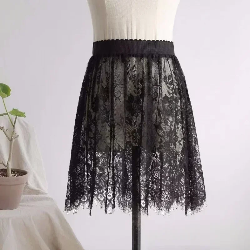 2 Length Elegant Black Skirt White Lace Transparent Long Tulle Skirt Ladies Elastic High Waist Beach Midi Skirt Drop shipping - Image 4