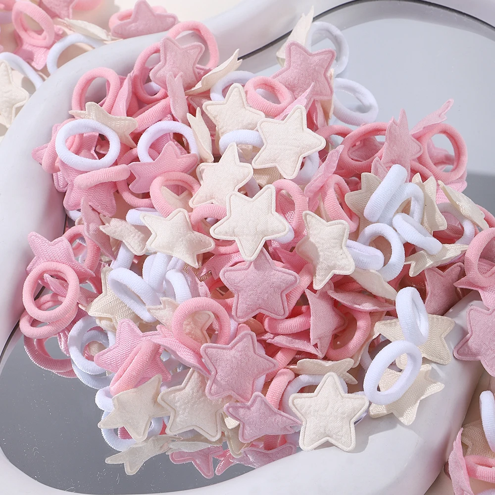 10/20 pieces of girls' pink heart star children's hair rings, non-damaging hair cartoon towel ponytail holder, small rubber bands for kids' head covers.