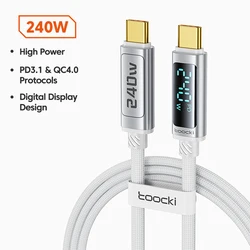 Toocki 240W USB - C to USB - C Cable with PD3.1, Digital Display, and 100W Fast Charging Capability - 1m (PD3.1 240W White)