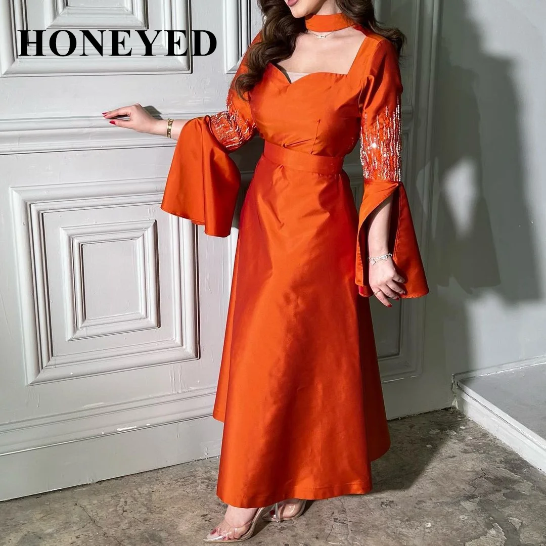 

HoneyedOrange Formal Occasion Evening Dress A-Line Beads Long Sleeves Sweetheart GraduaciónElegant PartyDresses Women Prom Gowns