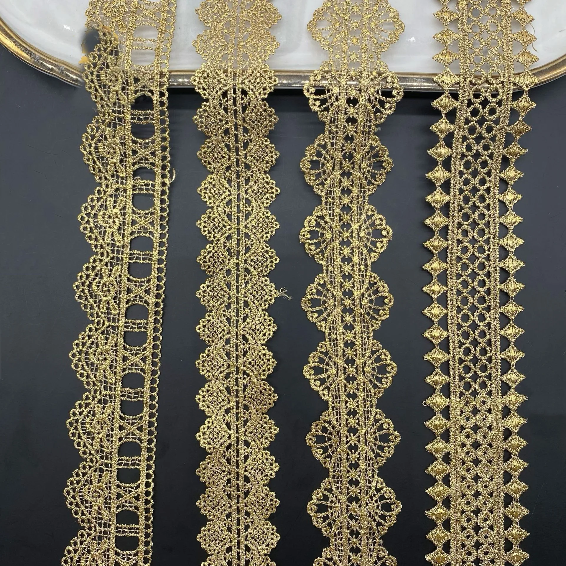 3Yards Of Bilateral Flower Gold Lace Wearable Webbing Lace Fabric Exquisite Lace Trim DIY Sewing Children's Clothing Materials