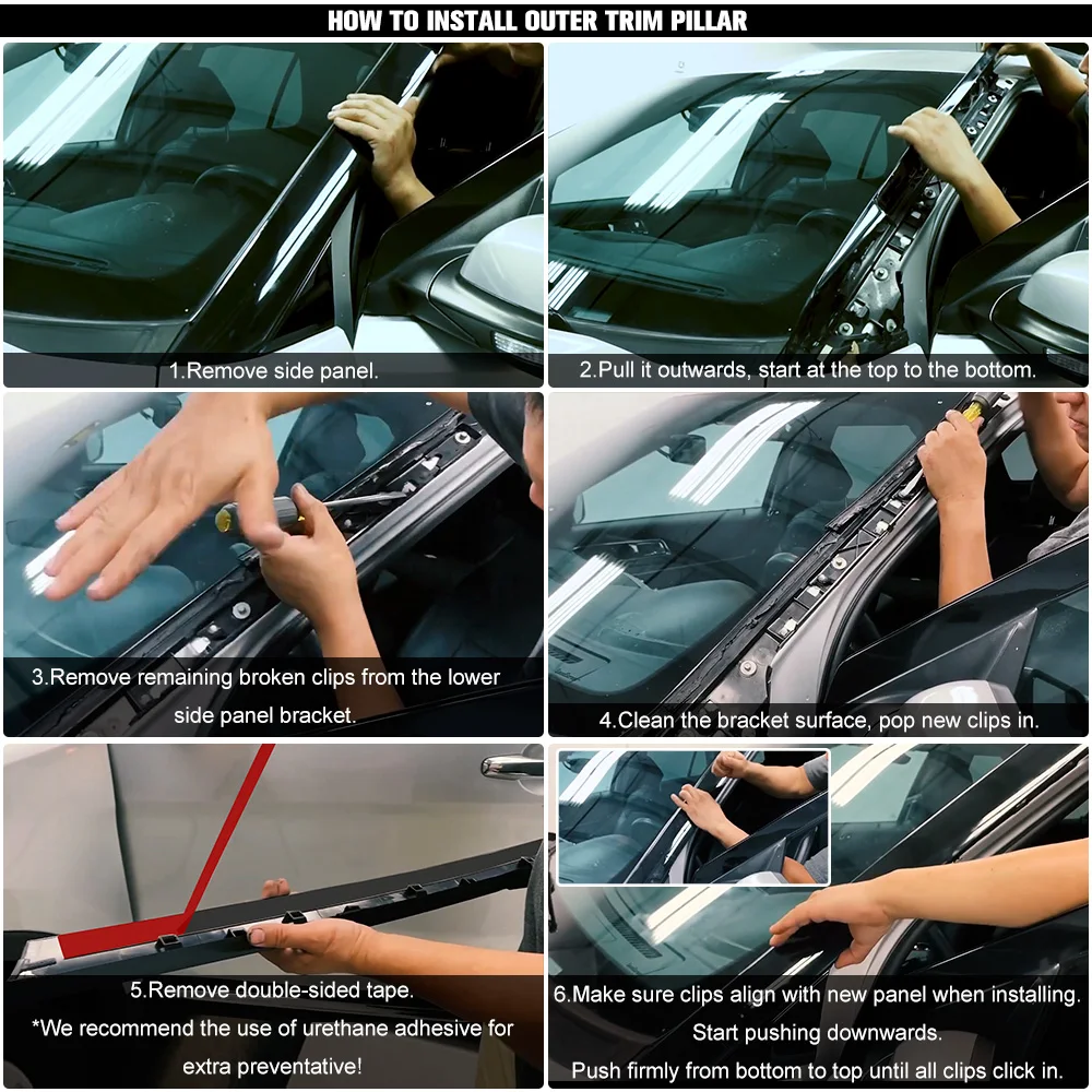 2PCS Front Left Right A-Pillar Windshield Outer Trim Molding Inner Lining Replacement For Ford Explorer 2011- 2.3L / 3.5L