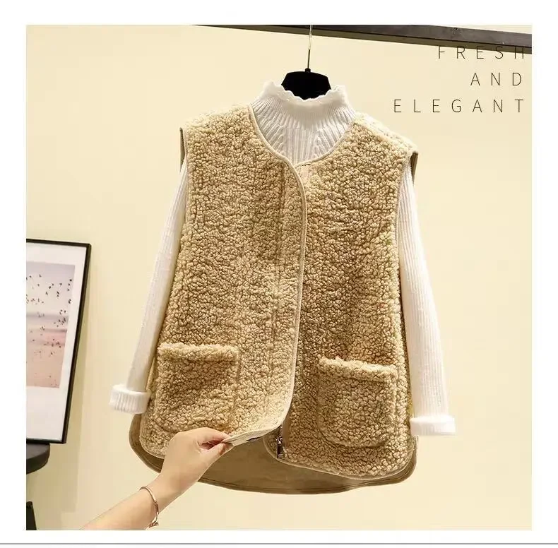 Lamb's Fleece Vests Jacket New Spring Autumn Women Button Waistcoat Winter Warm Fleece Sleeveless Outwear Female