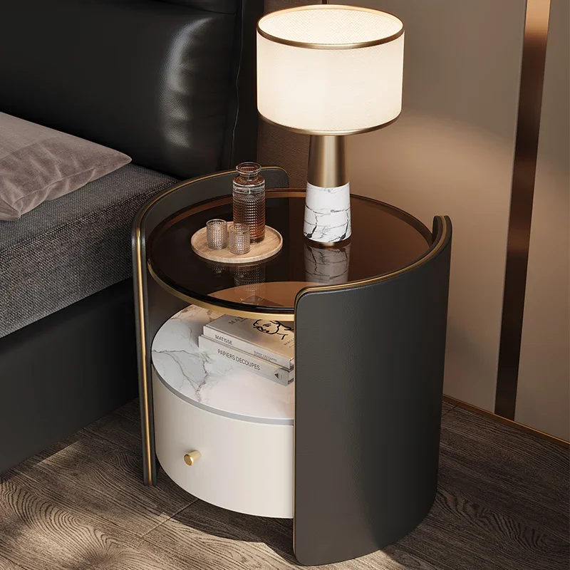 Solid Wood Bedroom Round Storage Bedside Table Living Room Sofa Side Table TV Storages Sides Cabinets