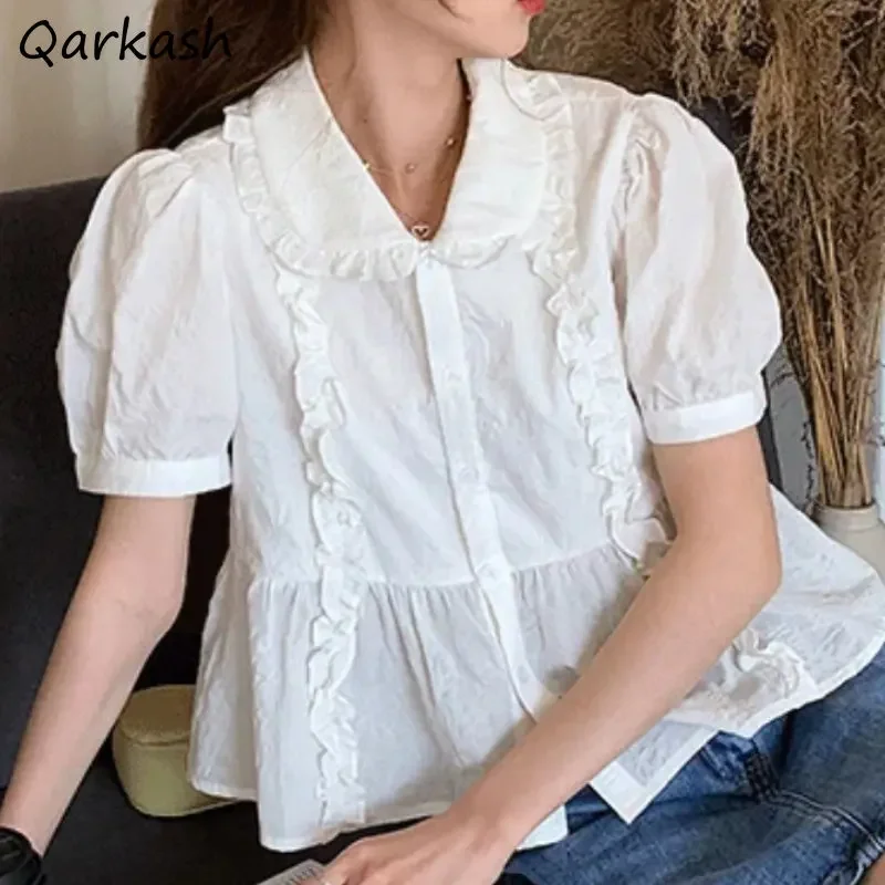 

Peter Pan Collar Shirts Women Sweet Edible Tree Fungus Aesthetic Summer Holiday Streetwear Vintage Clothing Tender Girlish New