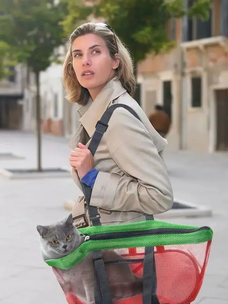 Pet Handbag Panorama Breathable Outdoor Portable Shoulder Bag for Dogs Puppies Kittens Summer Mesh Cat Carrier