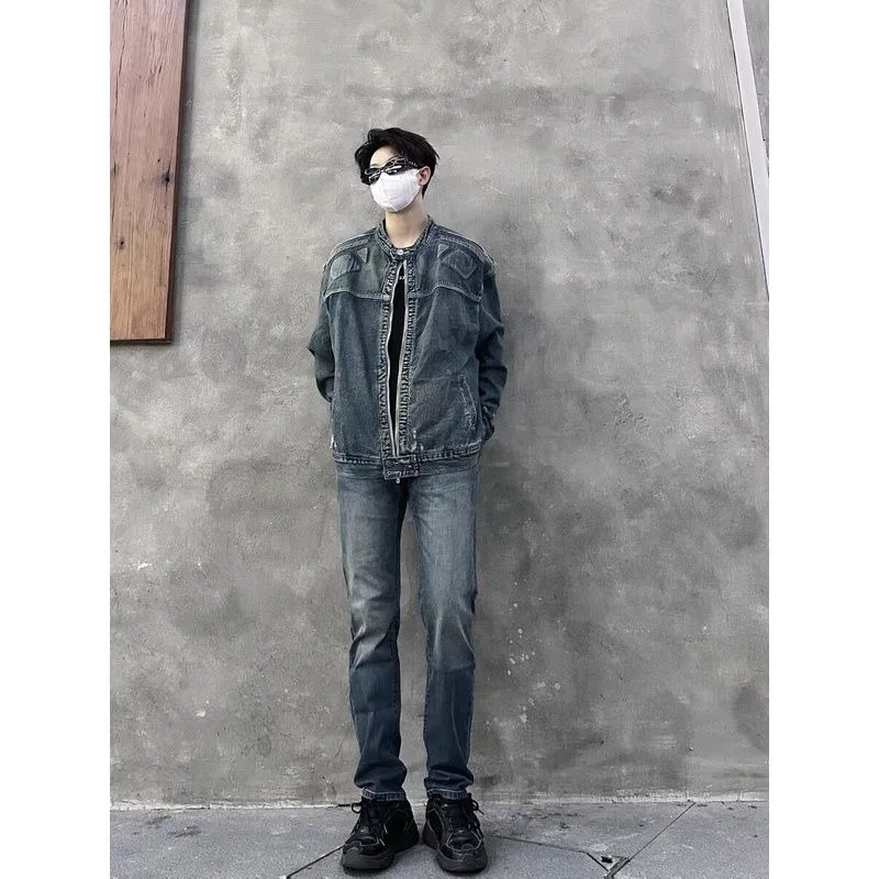 American fashion brand men's and women's high street loose full set embossed irregular mechanical jacket korean fashion