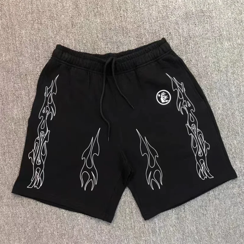 

Summer Hellstar Shorts Classic Flame Letter Print Men Women Short Pants Streetwear Terry Fabric HELLSTAR Casual Trousers y