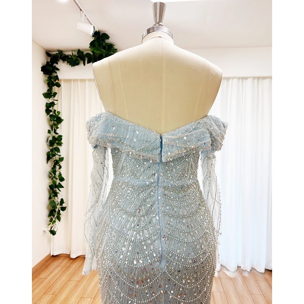 S1afeaaea9904482996b8ec256904114dC Elegant Sky Blue Mermaid Pearls Evening Dress for Women Long Sleeves with Detachable Train Formal Prom Wedding Party Gowns Mallzona