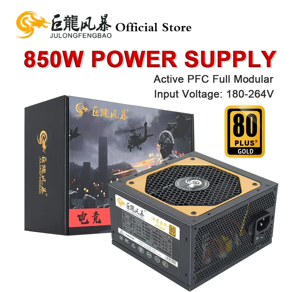Julongfengbao Atx 850W Psu 80Plus Gold 180-264V Full Modular 20 + 4Pin 12V Alimentatore Professionale Per Videogiochi E-Sport