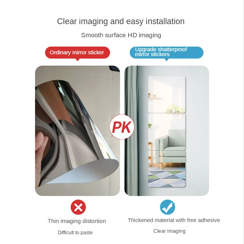 Student Dormitory Wall Full-length Mirror  Self-adhesive Soft Mirror  Bathroom Acrylic HD Cosmetic Mirror Home Dressing Lens 5