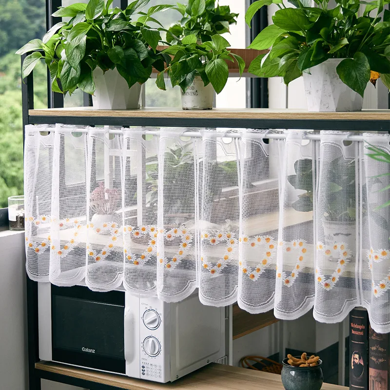 꽃 자수 투명 태슬 커튼 포켓 캐비닛 짧은 커튼 커피숍 작은 창문/캐비닛 하프 커튼