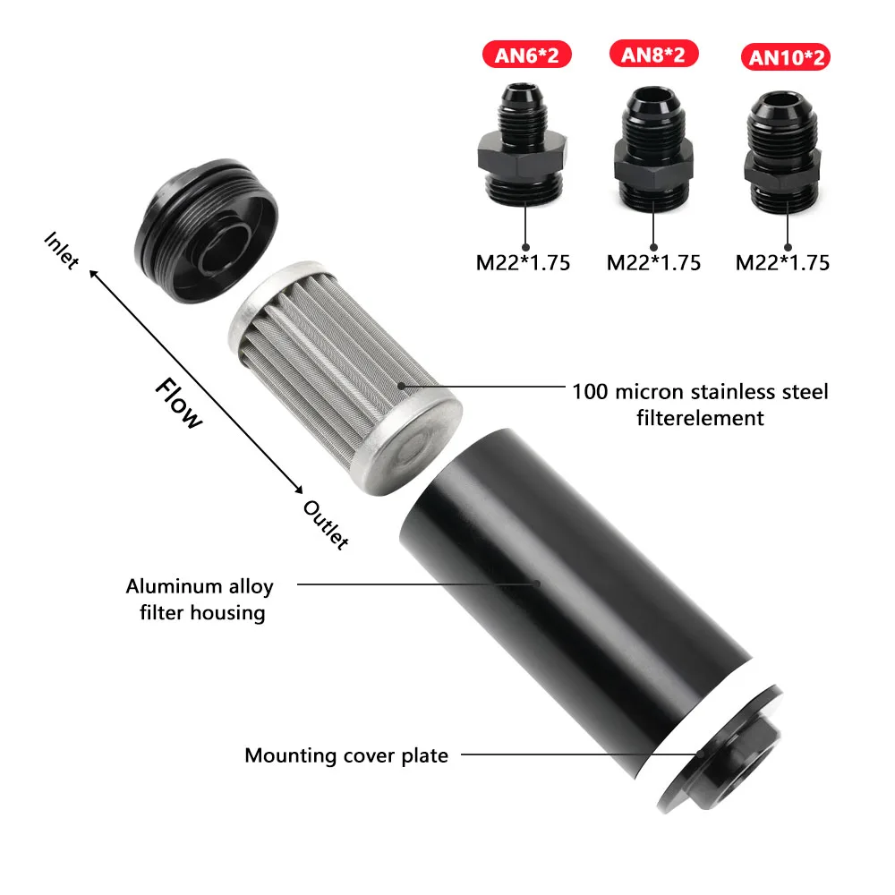 Racing Inline Fuel Filter Aluminum 44MM 60 Micron/ 50MM 100 Micron