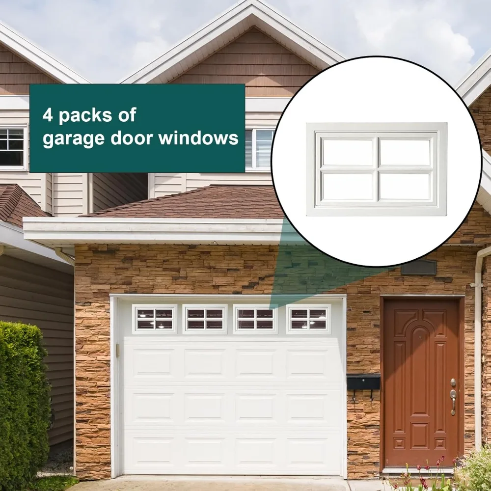 4 pcs garage door windows, replacement vinyl windows inserts kit with uv resistant resin glass for exterior garage doors (cross