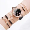 6PCS/Set Women Watches Fashion Heart Dial Leather Band Quartz Watch Leaf Bracelets Set ( Without Box ) 3