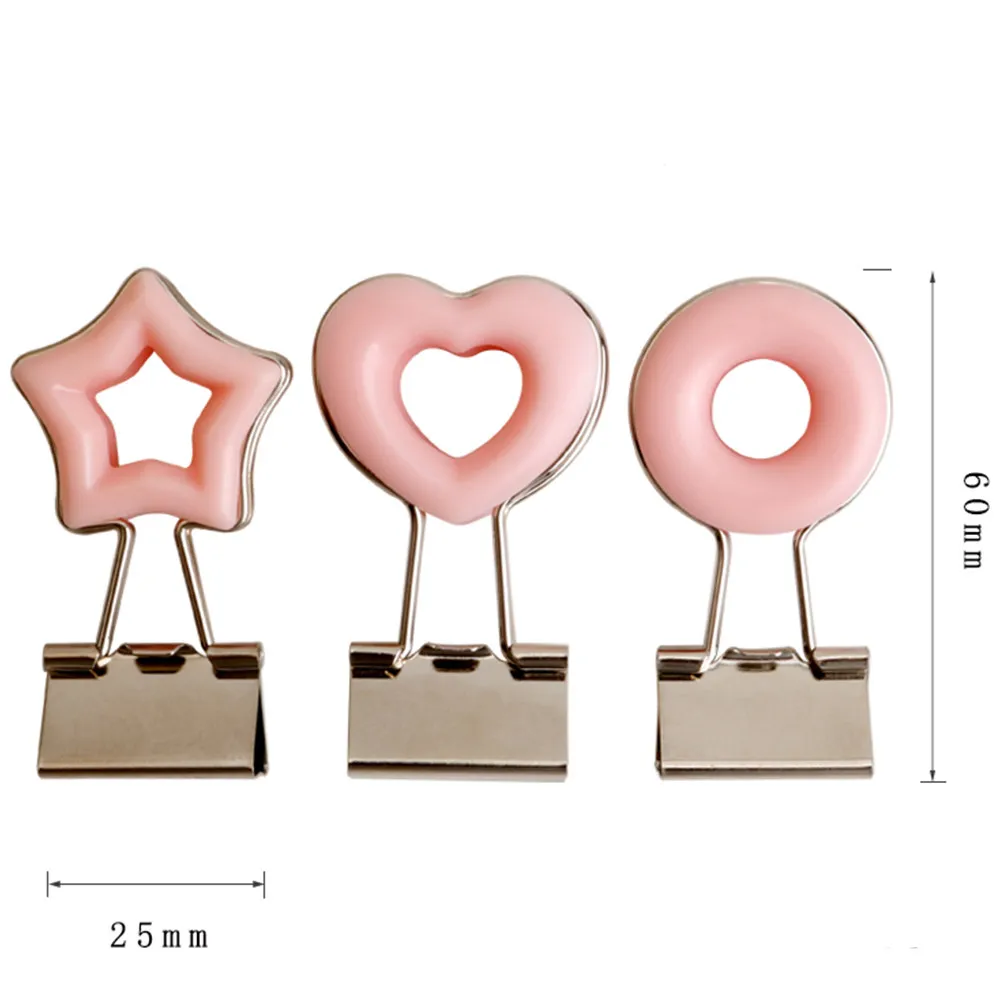 3Pcs 금속 핸드 계정 클립 사랑스러운 하트 스타 모양 디자인 사무실 문서 정리함 친환경 책상 장식 핑크