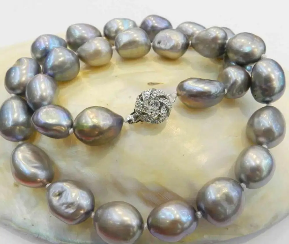 

natural pearl jewelry Womans gift LARGE SILVER GRAY REAL BAROQUE CULTURED PEARL NECKLACE Lever Fine silver hook