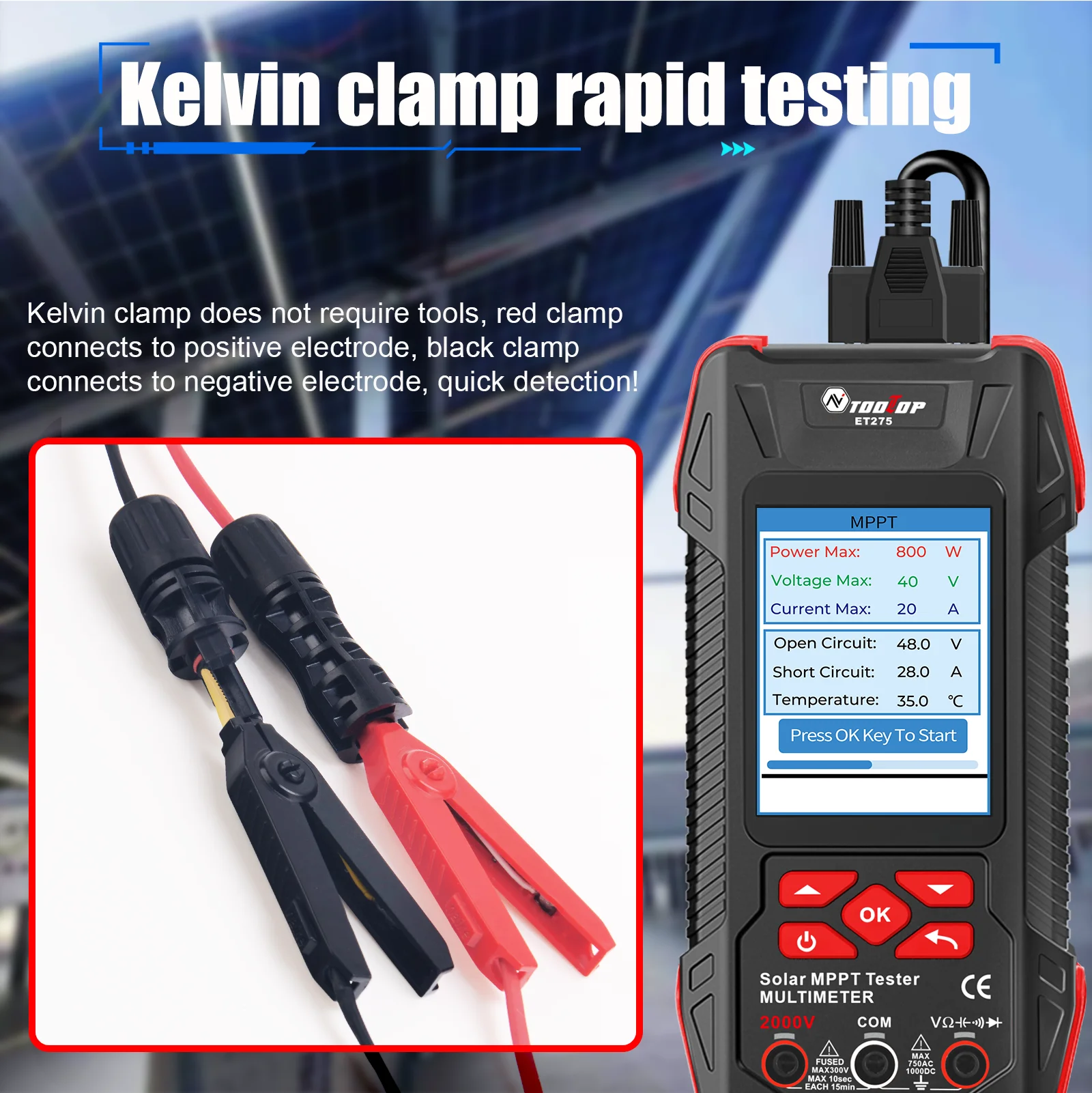 2000W Solar Panel Tester 3.2Inch MPPT Curves Photovoltaic Multimeter Pmax Voc Ls