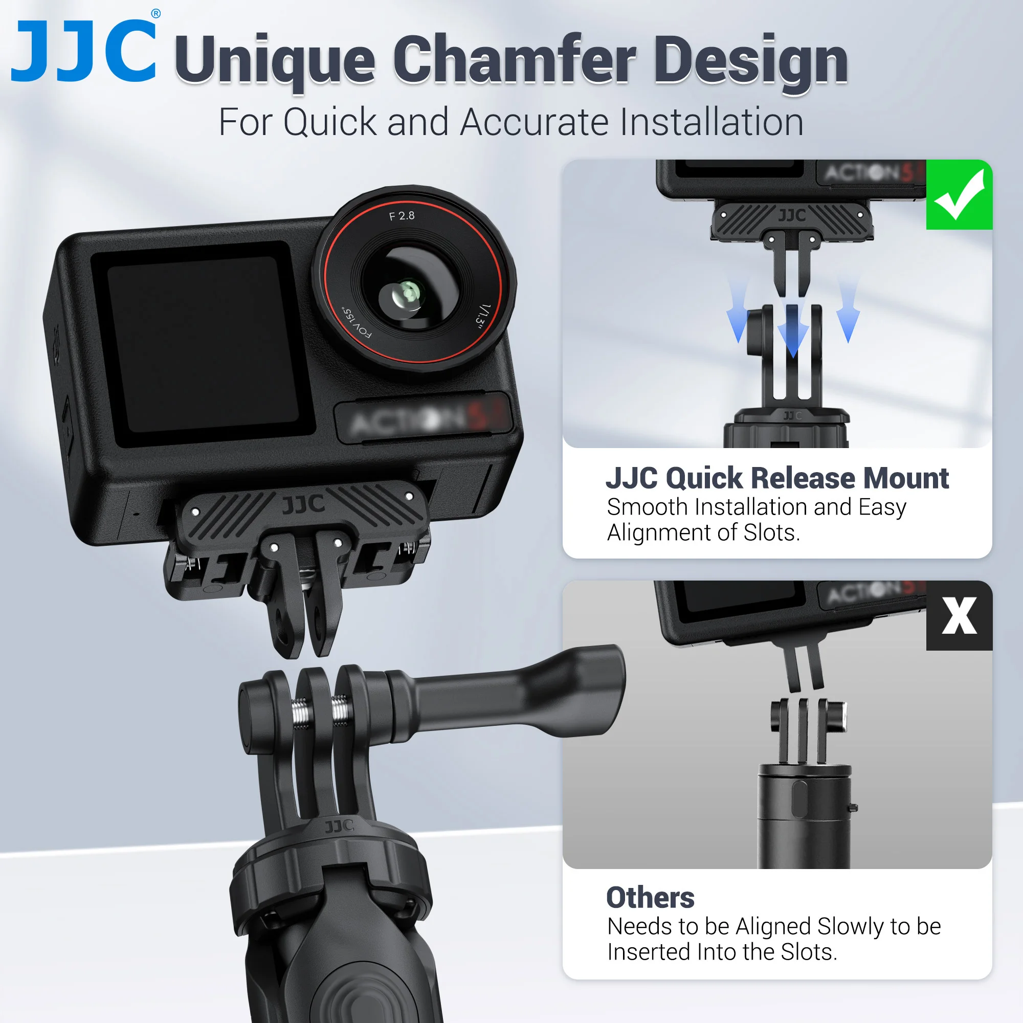 JJC 경량 마그네틱 퀵 릴리즈 어댑터 베이스 DJI 오즈모 360 액션 5 Pro 4 3 접이식 퀵 릴리즈 투 클로 마운트 베이스