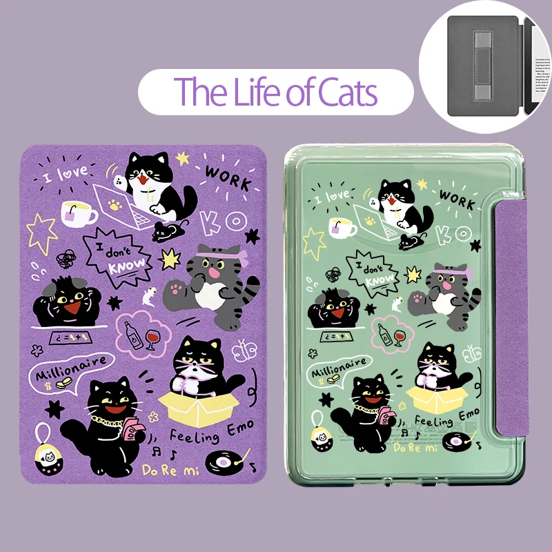 Transparent Acrylic Kindle Case with Funny Cat Pattern and Magnetic Auto Wake & Sleep Feature