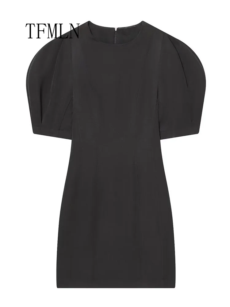 Spring Summer Women Puff Sleeve Mini Dress 2026 Elegant Simple O-neck Slim Causal Dress Sweet Evening Party Solid Dress